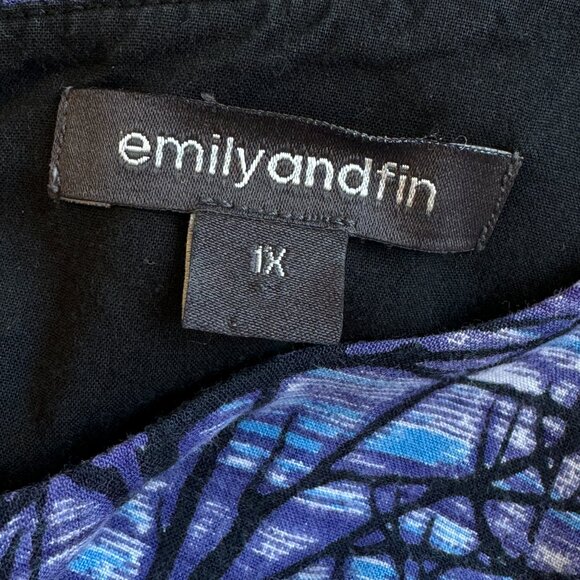 Emily and Fin Lucy Dress Blue Wind Trees Print Side Pockets Fit and Flare 1X - Picture 8 of 10